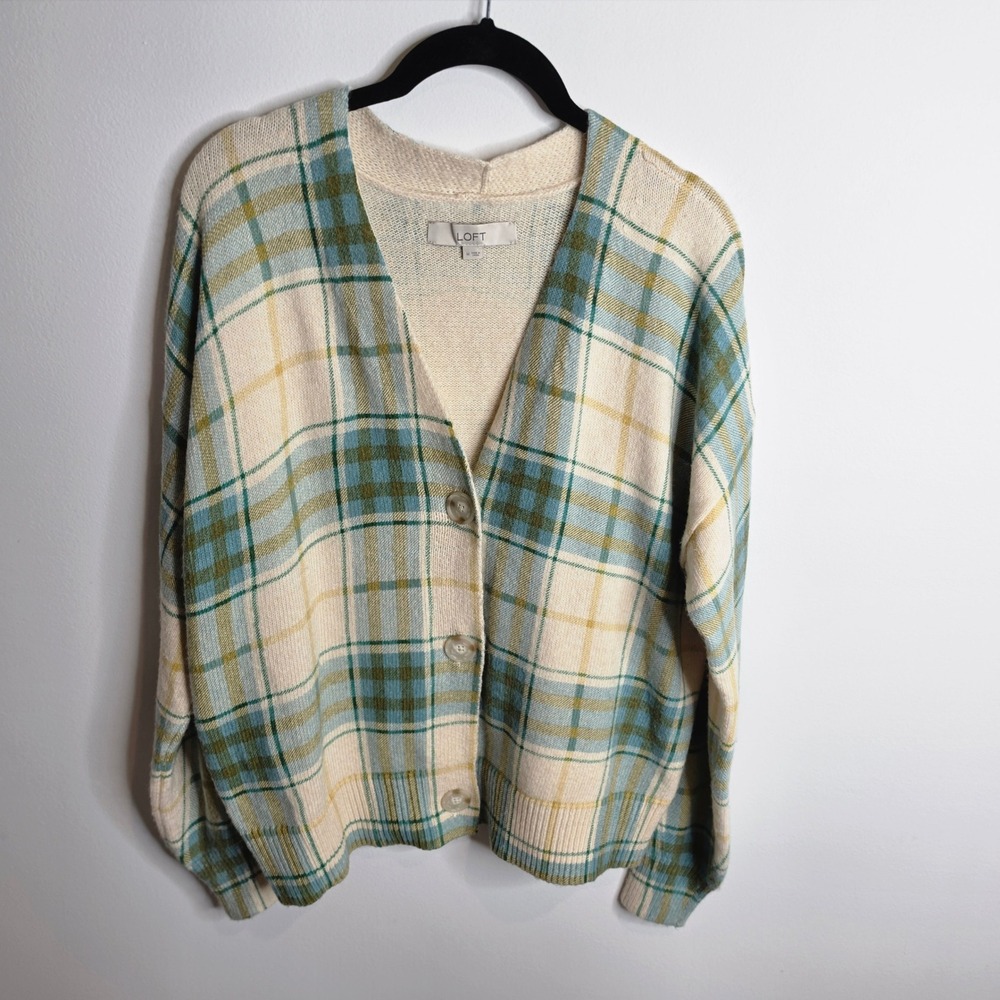 LOFT Plaid Cardigan Women Medium